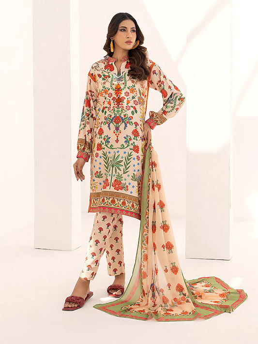 3PC Unstitched Printed Lawn Silk Suit (ASI100)
