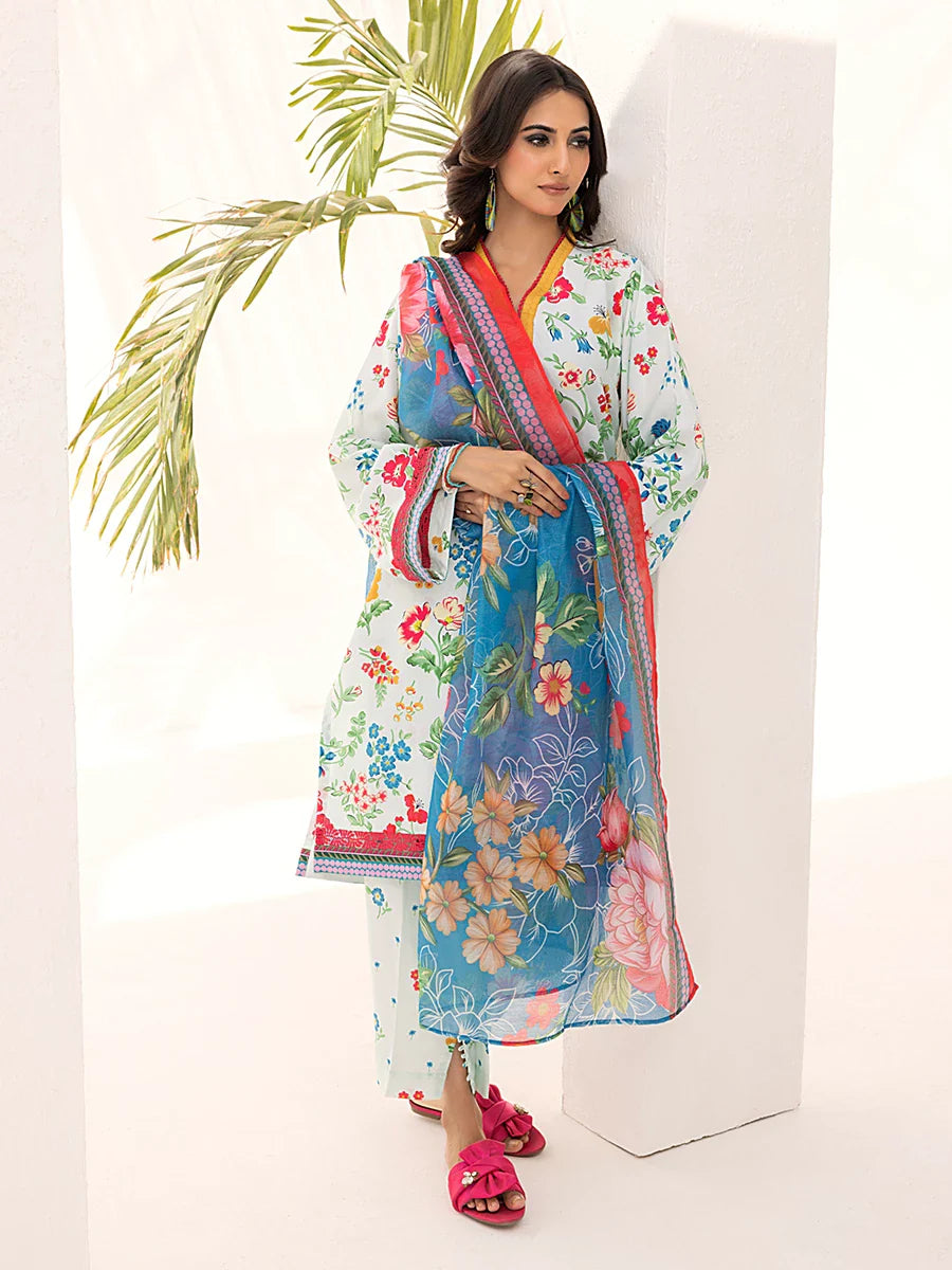 3PC Unstitched Printed Lawn Silk Suit (ASI091)