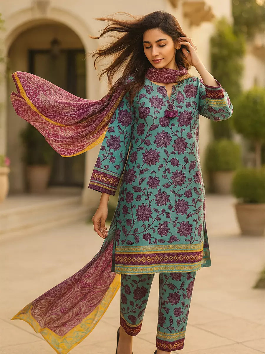3PC Unstitched Printed Lawn Silk Suit (SUNS7ASI162)