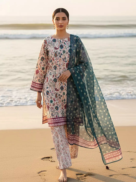 3PC Unstitched Printed Silk Lawn Suit (SUNS7ASI311)