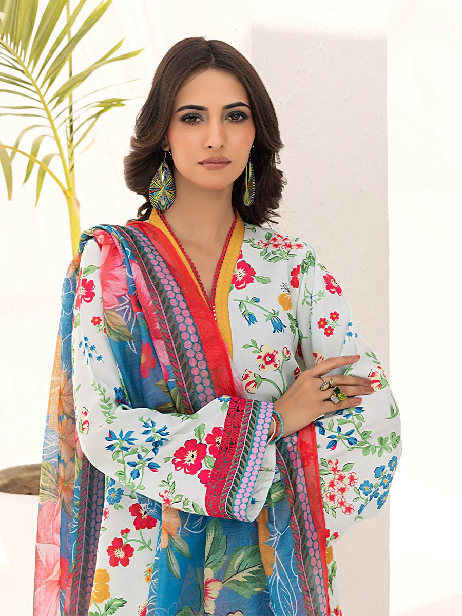 3PC Unstitched Printed Lawn Silk Suit (ASI091)