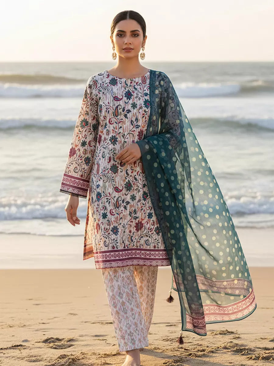 3PC Unstitched Printed Silk Lawn Suit (SUNS7ASI311)