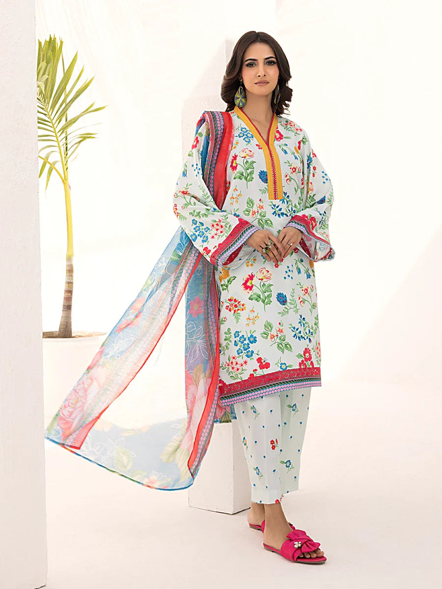 3PC Unstitched Printed Lawn Silk Suit (ASI091)
