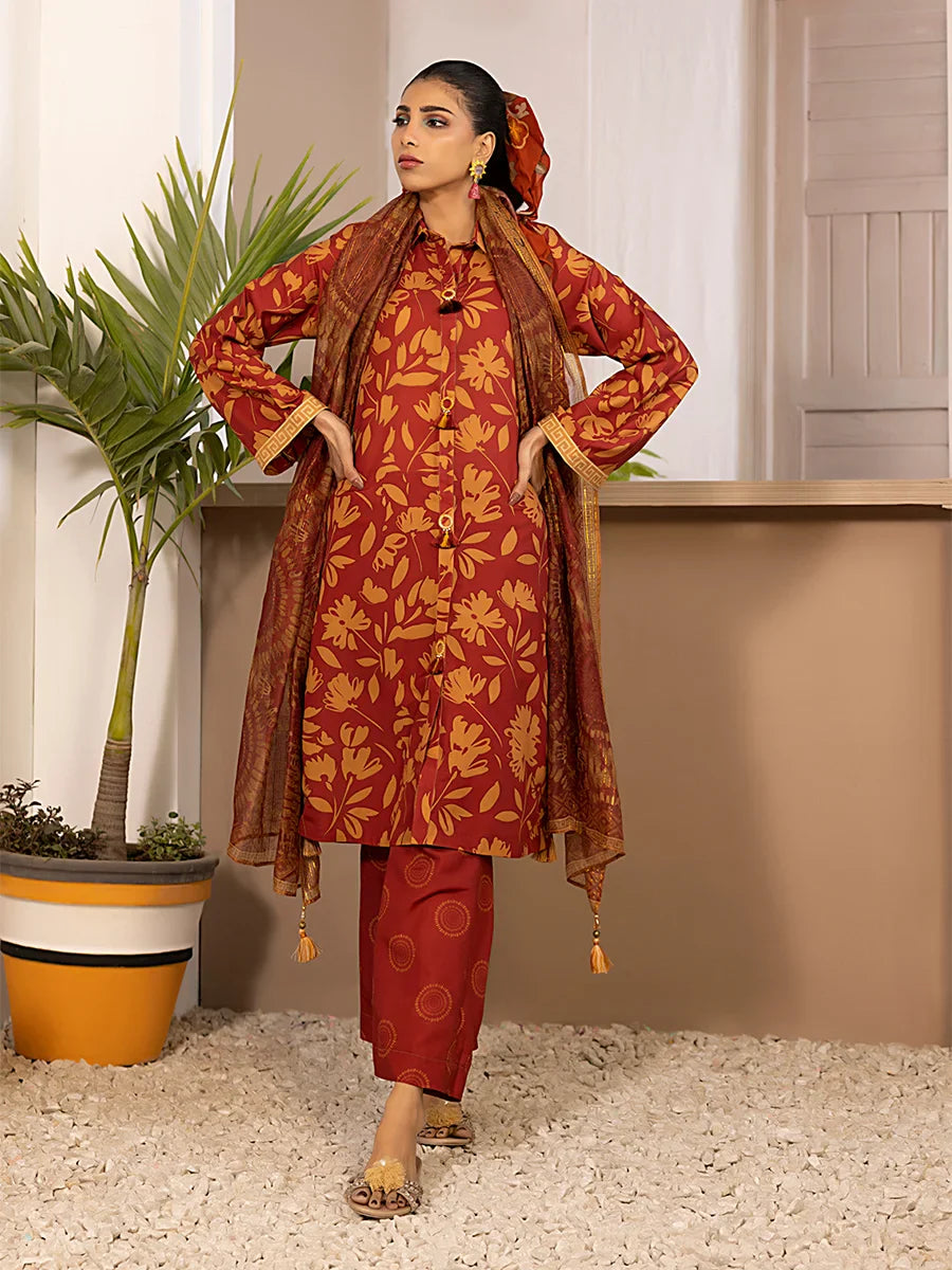 3pc Unstitched Printed Silk Lawn Suit (ASI048)