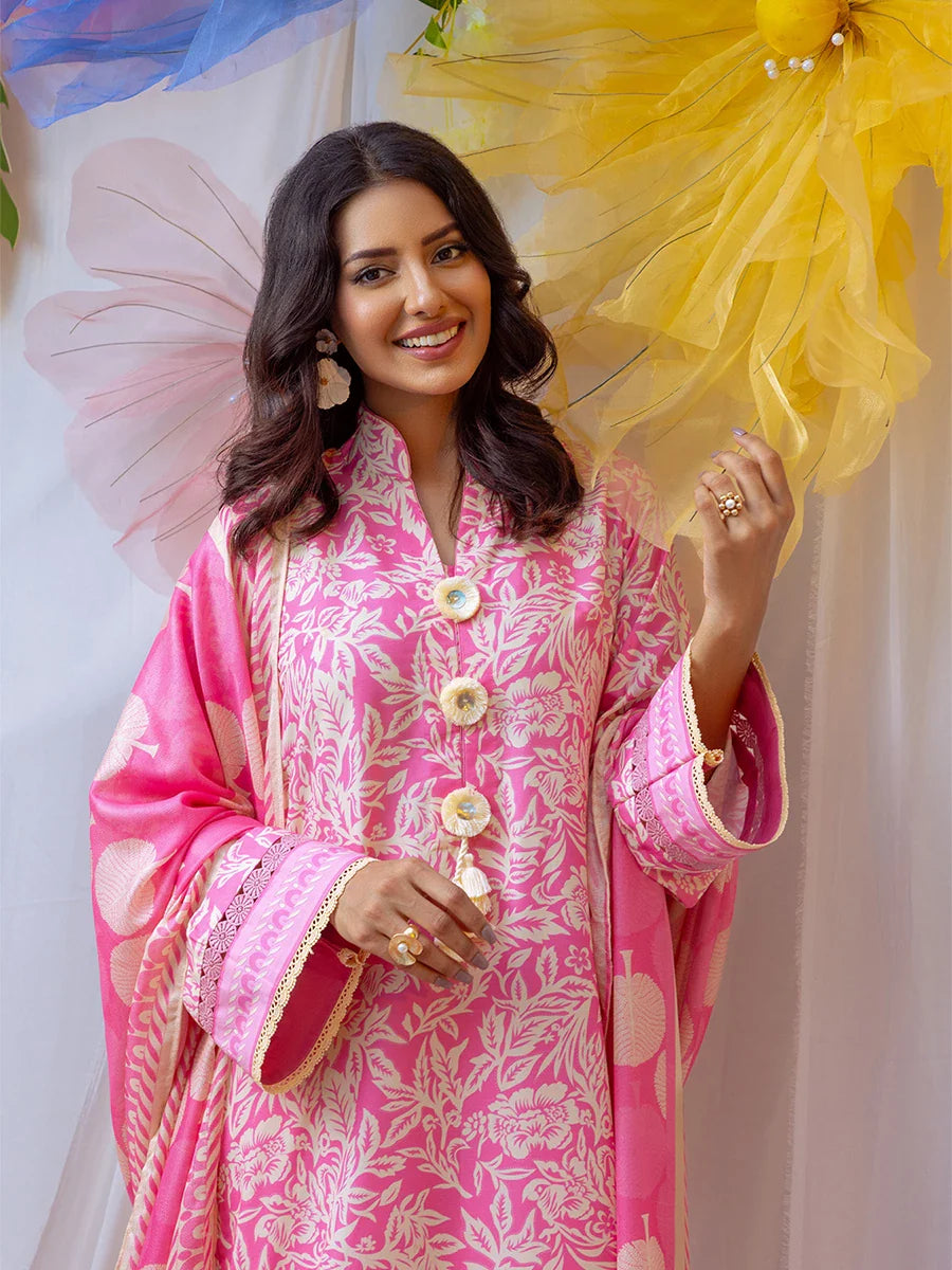 3PC Unstitched Printed Lawn Silk Suit