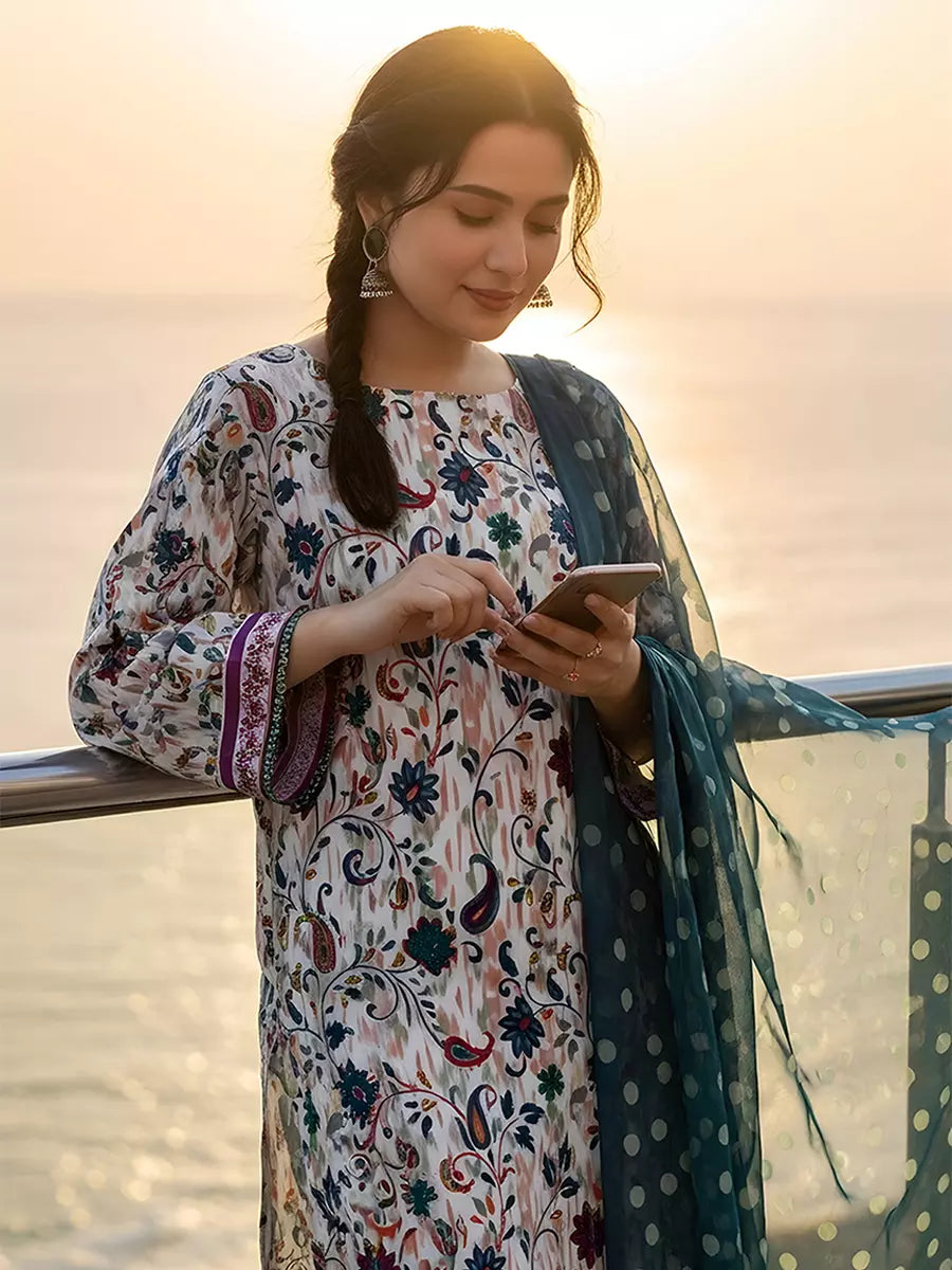 3PC Unstitched Printed Silk Lawn Suit (SUNS7ASI311)