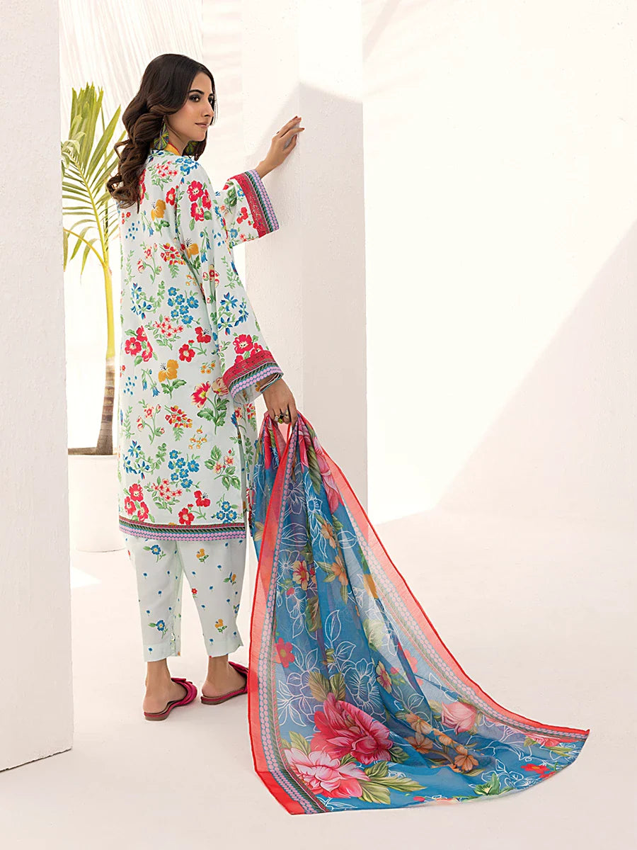 3PC Unstitched Printed Lawn Silk Suit (ASI091)