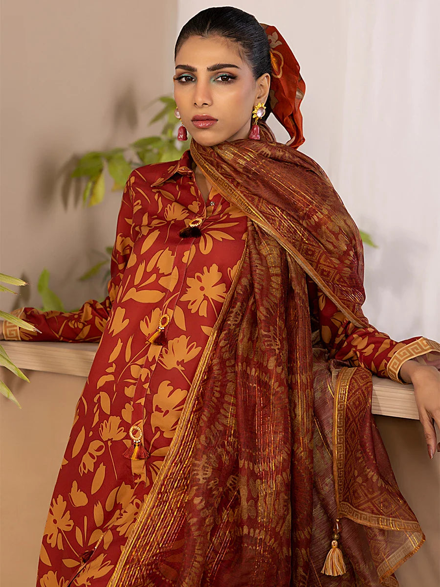 3pc Unstitched Printed Silk Lawn Suit (ASI048)