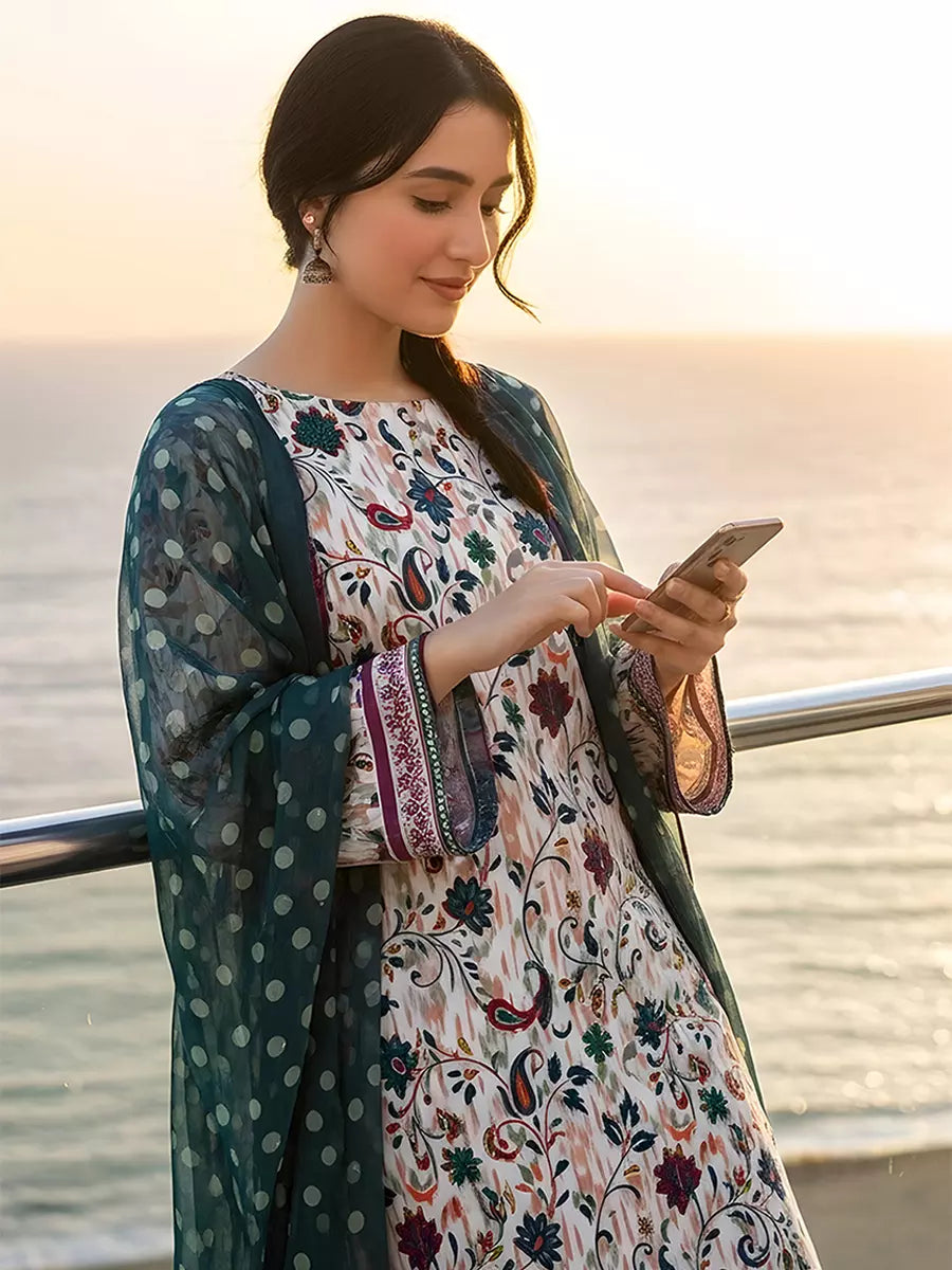 3PC Unstitched Printed Silk Lawn Suit (SUNS7ASI311)