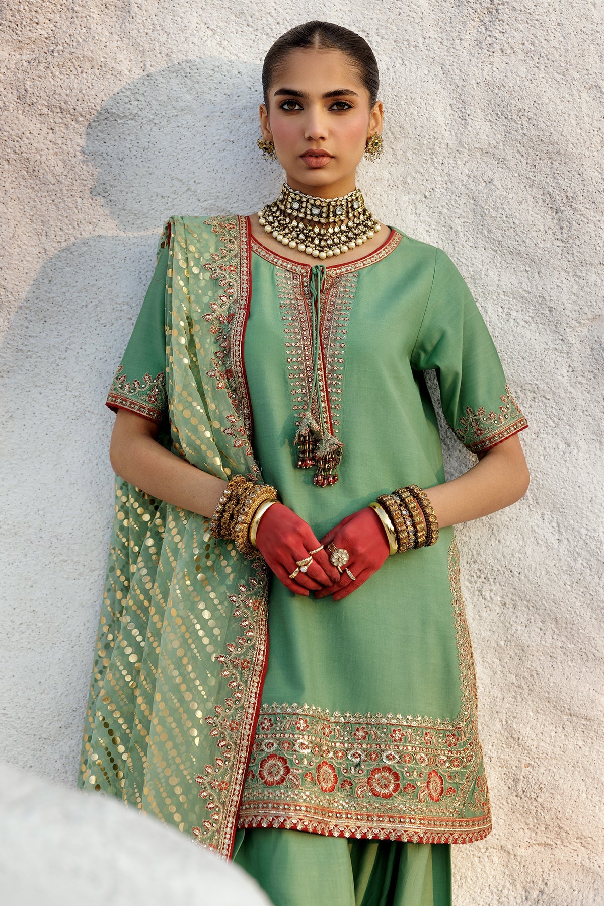 3-PC Embroidered Raw-Silk Suit CMA-5-017
