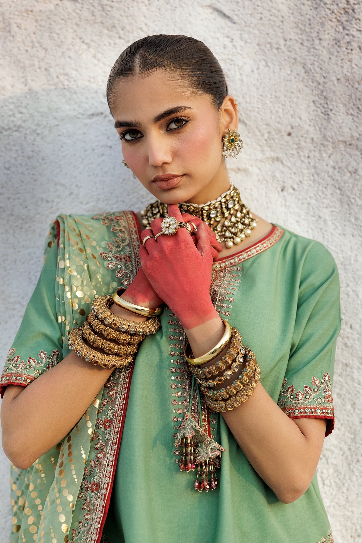 3-PC Embroidered Raw-Silk Suit CMA-5-017