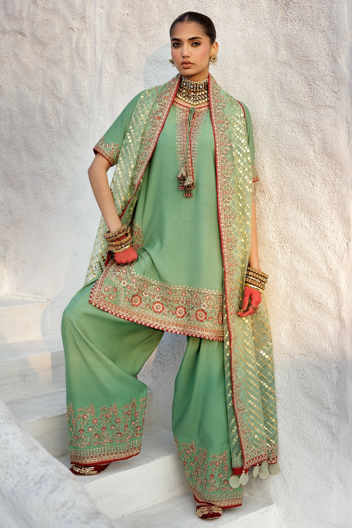 3-PC Embroidered Raw-Silk Suit CMA-5-017