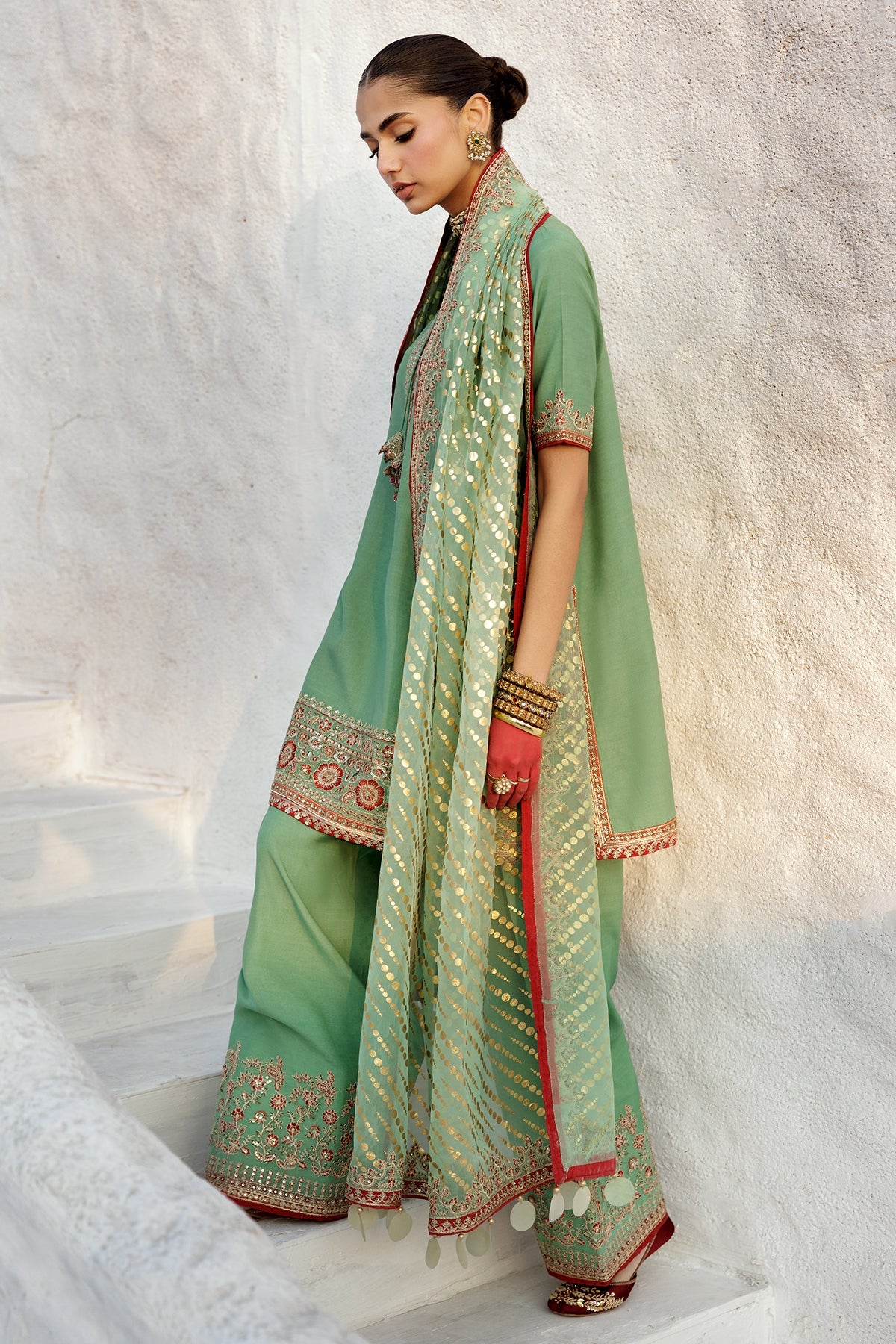 3-PC Embroidered Raw-Silk Suit CMA-5-017