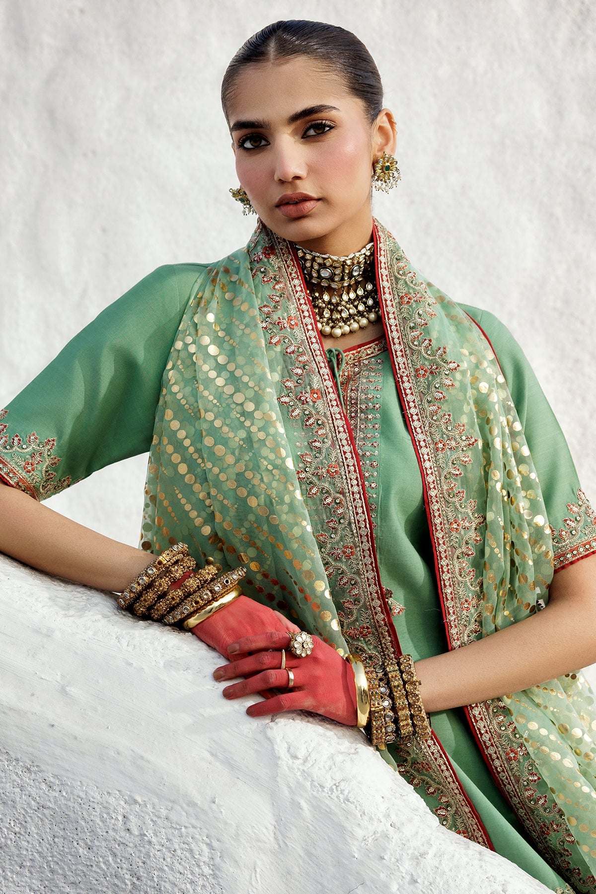 3-PC Embroidered Raw-Silk Suit CMA-5-017