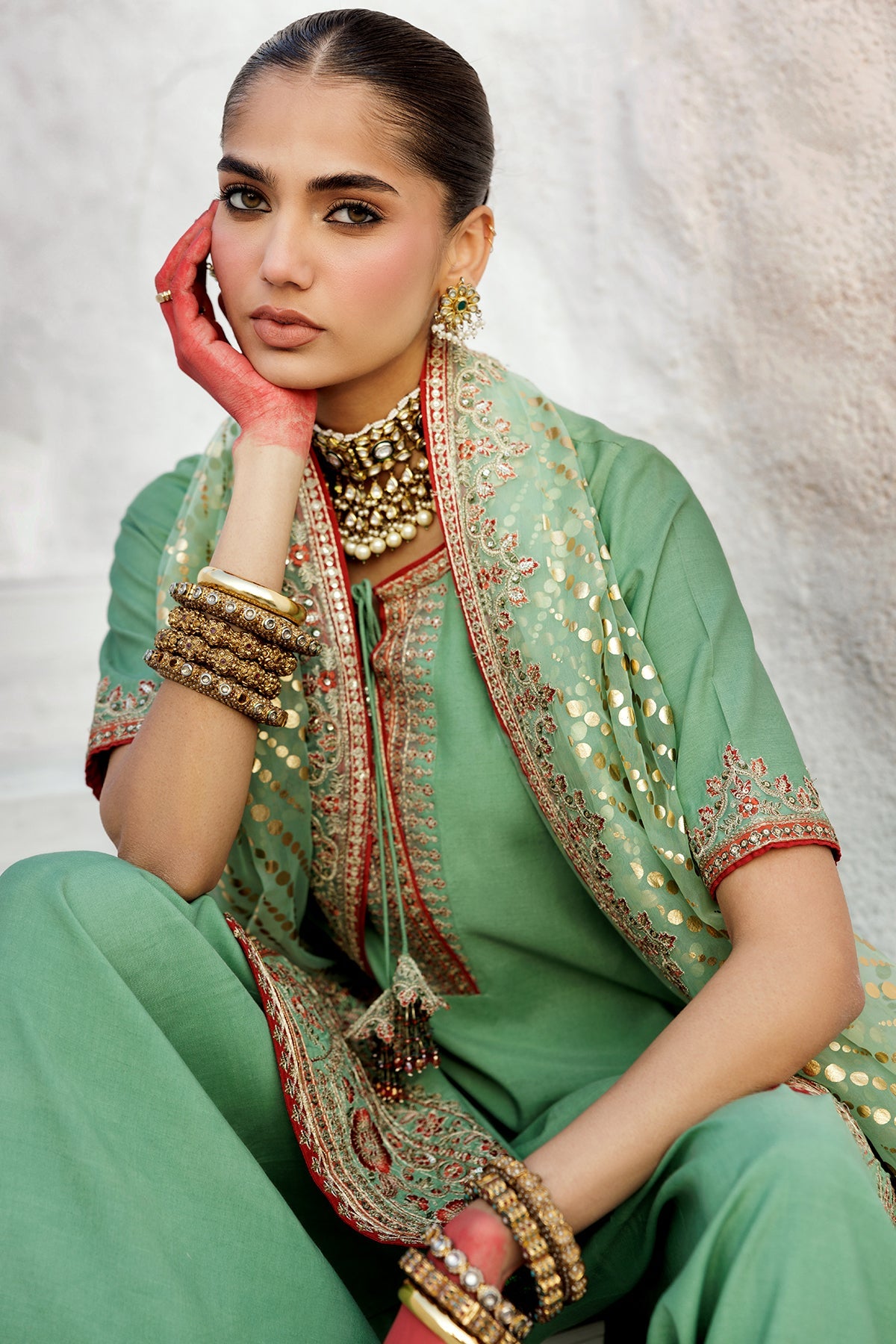 3-PC Embroidered Raw-Silk Suit CMA-5-017