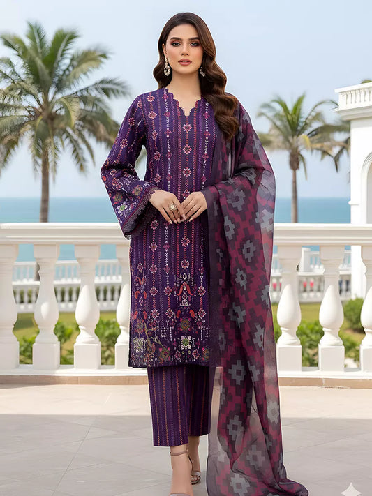 3PC Unstitched Printed Silk Lawn Suit (SUNS7ASI312)