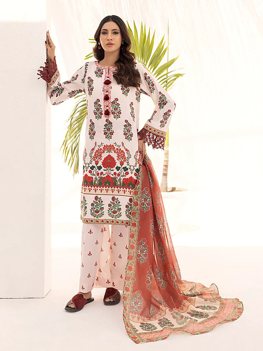 3PC Unstitched Printed Lawn Silk Suit (ASI093)