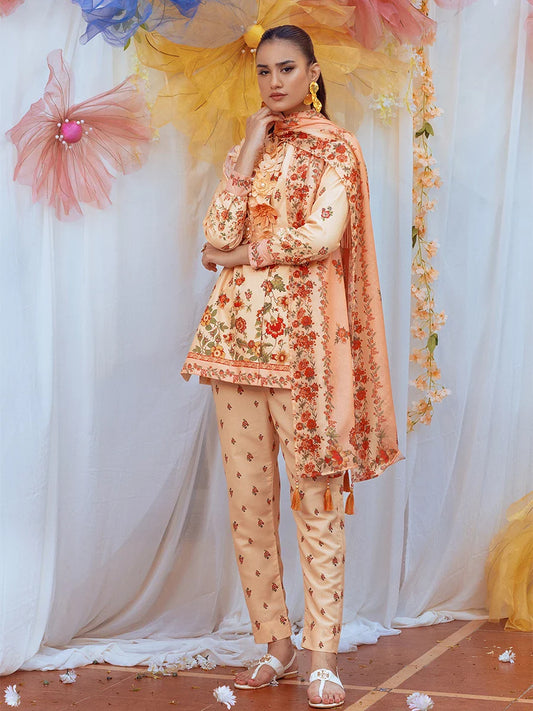 3pc Unstitched - Printed Lawn Silk Suit