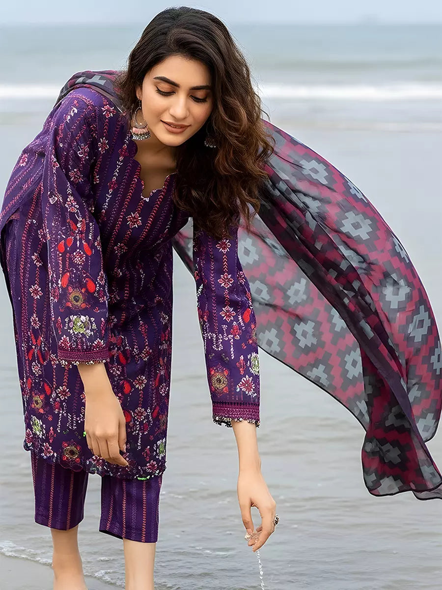 3PC Unstitched Printed Silk Lawn Suit (SUNS7ASI312)
