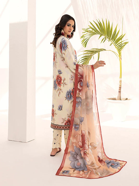 3PC Unstitched Printed Lawn Silk Suit (ASI101)