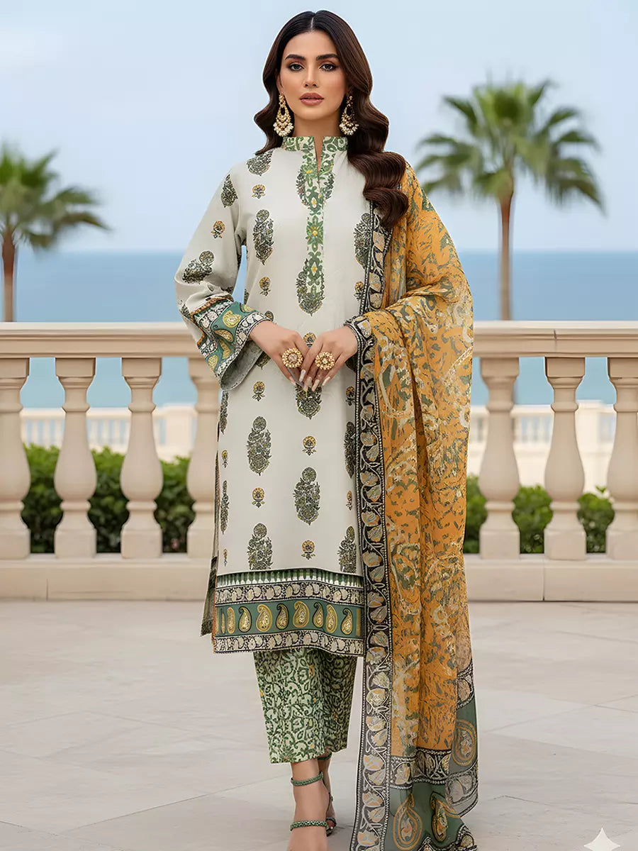 3PC Unstitched Printed Silk Lawn Suit (SUNS7ASI314)