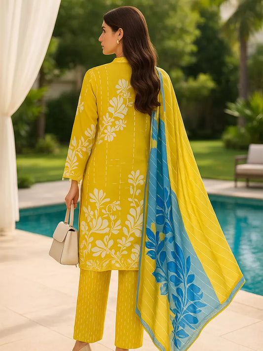 3PC Unstitched Printed Lawn Silk Suit (SUNS7ASI160)