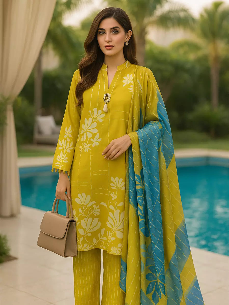 3PC Unstitched Printed Lawn Silk Suit (SUNS7ASI160)