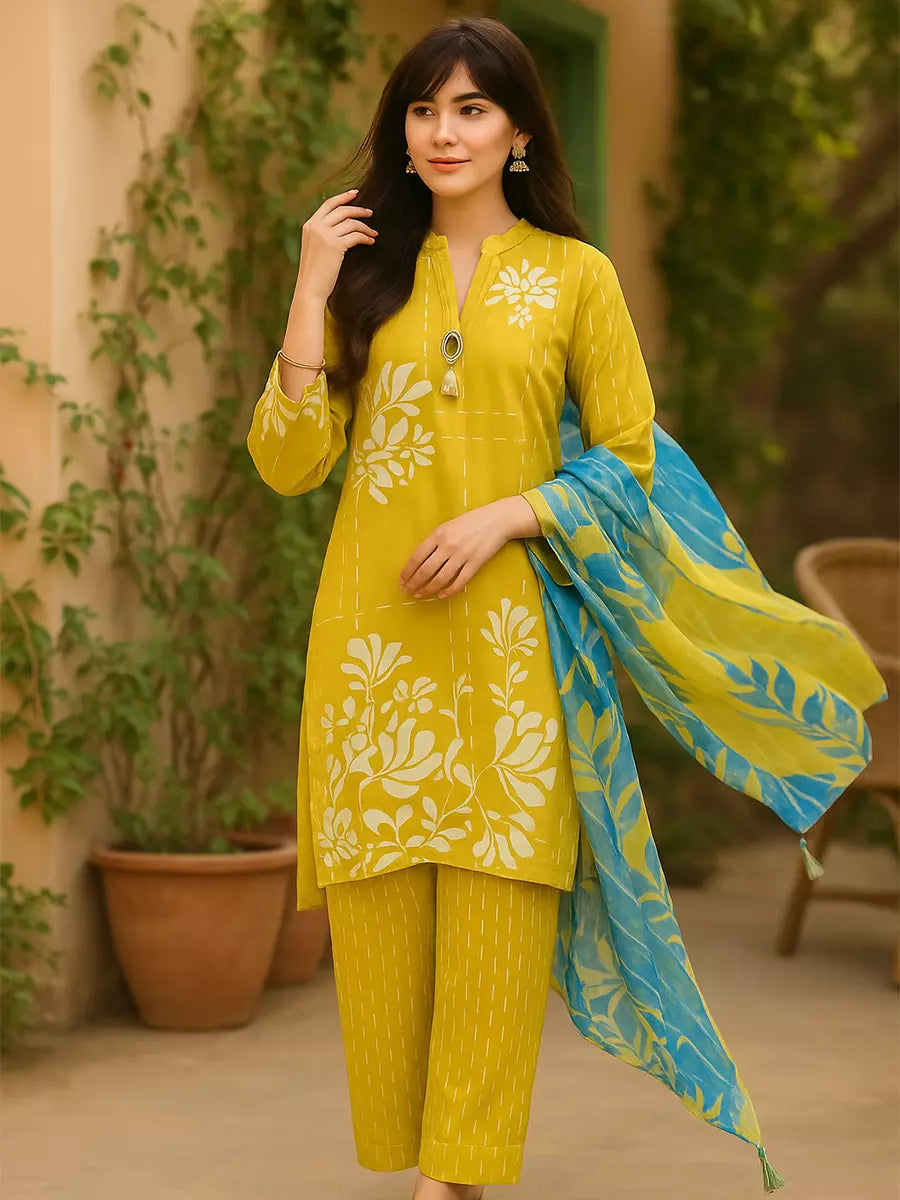 3PC Unstitched Printed Lawn Silk Suit (SUNS7ASI160)