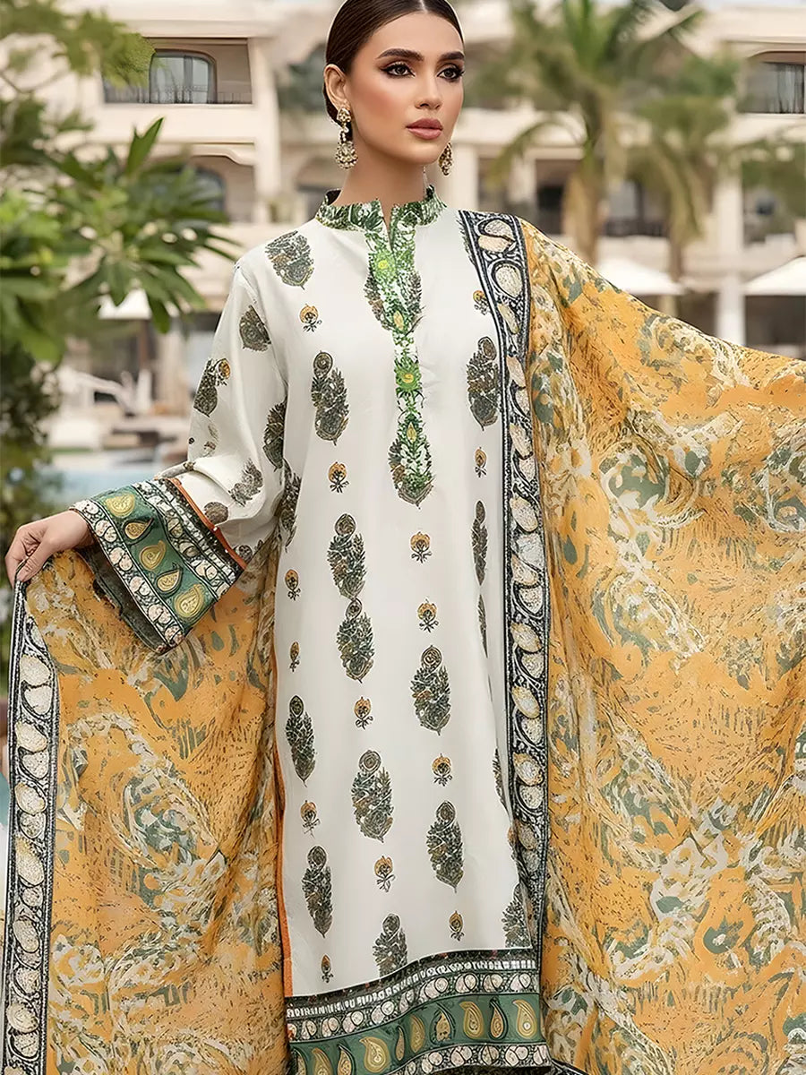 3PC Unstitched Printed Silk Lawn Suit (SUNS7ASI314)