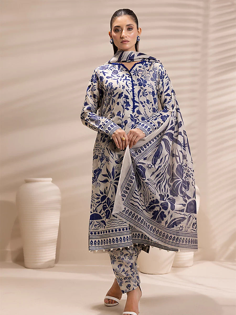 3PC Unstitched Printed Lawn Silk Suit (ASI158)