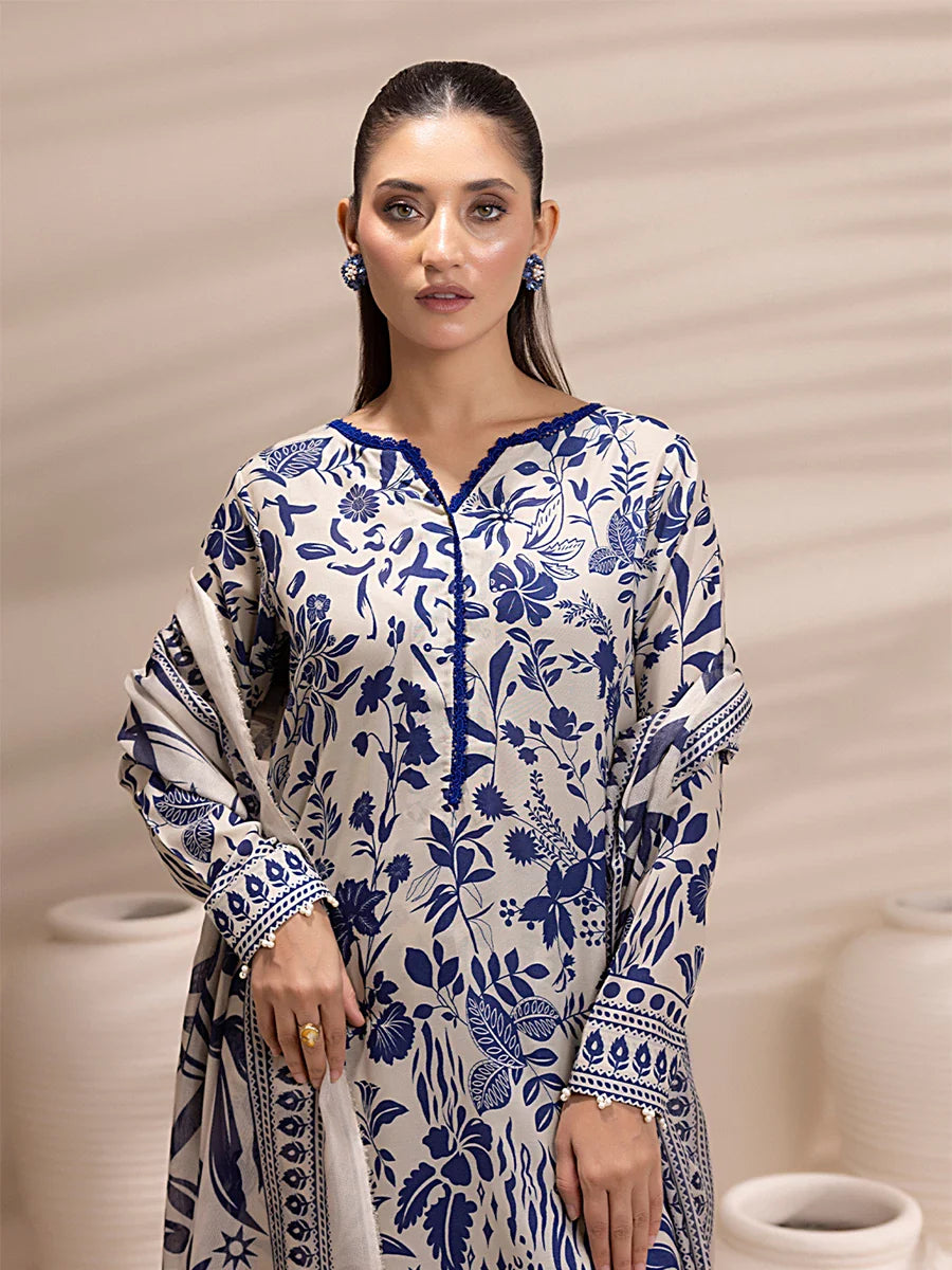 3PC Unstitched Printed Lawn Silk Suit (ASI158)