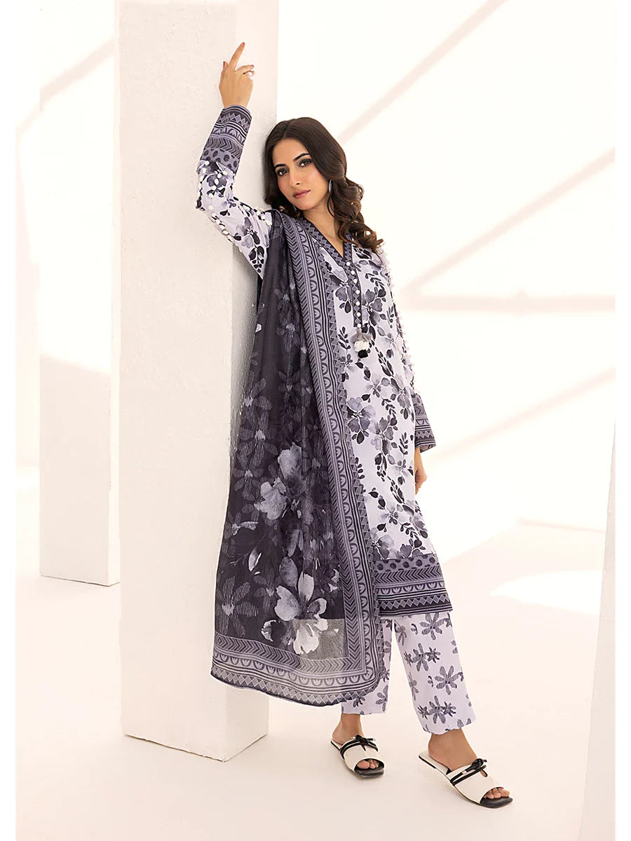 3PC Unstitched Printed Lawn Silk Suit (ASI103)