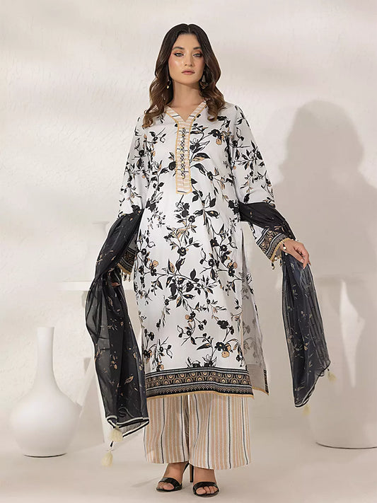 3PC Unstitched Printed Lawn Silk Suit (ASI287)