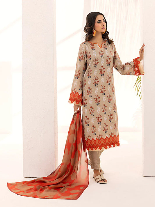 3PC Unstitched Printed Lawn Silk Suit (ASI098)