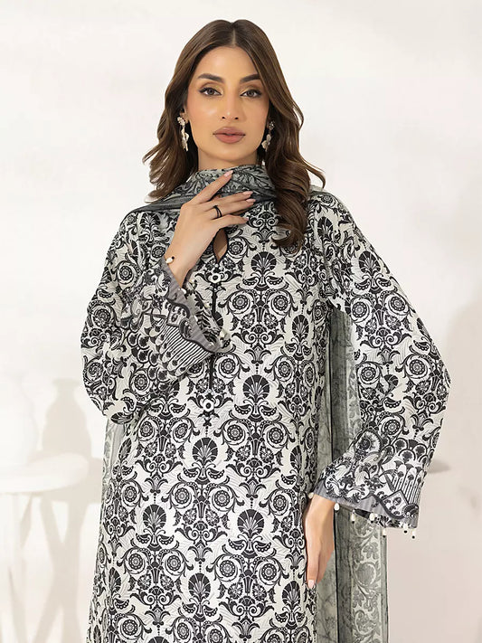 3PC Unstitched Printed Lawn Silk Suit (ASI285)