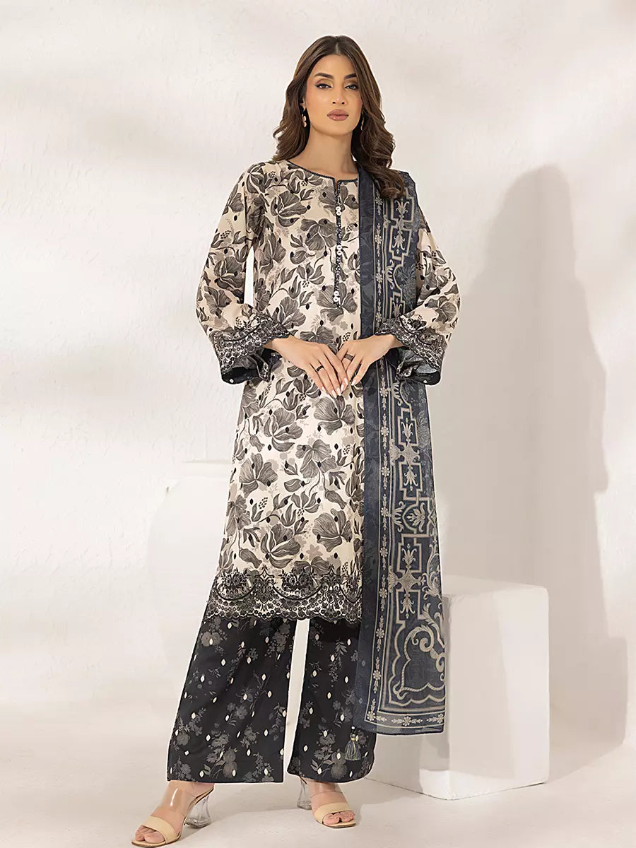 3PC Unstitched Printed Lawn Silk Suit (ASI283)