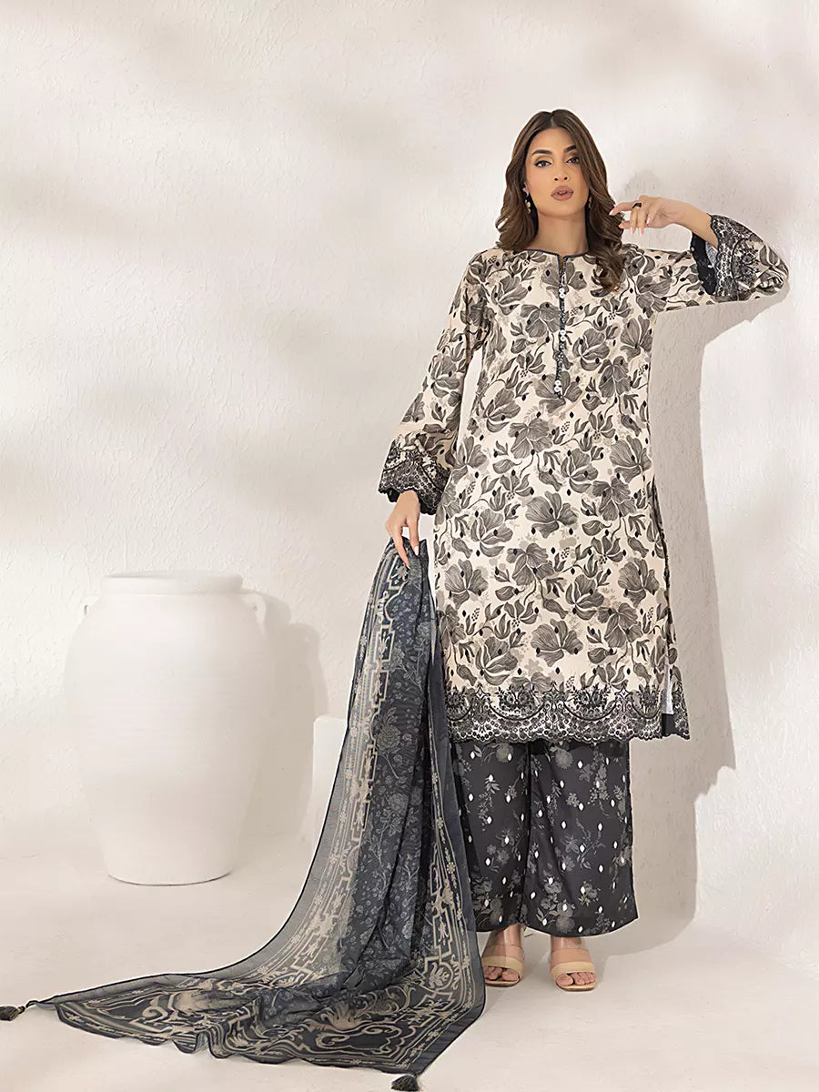 3PC Unstitched Printed Lawn Silk Suit (ASI283)