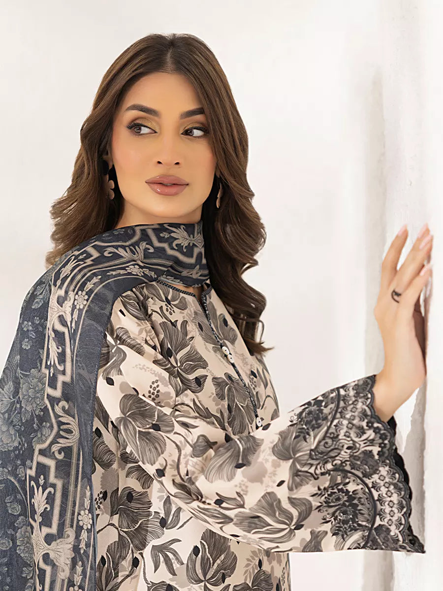 3PC Unstitched Printed Lawn Silk Suit (ASI283)