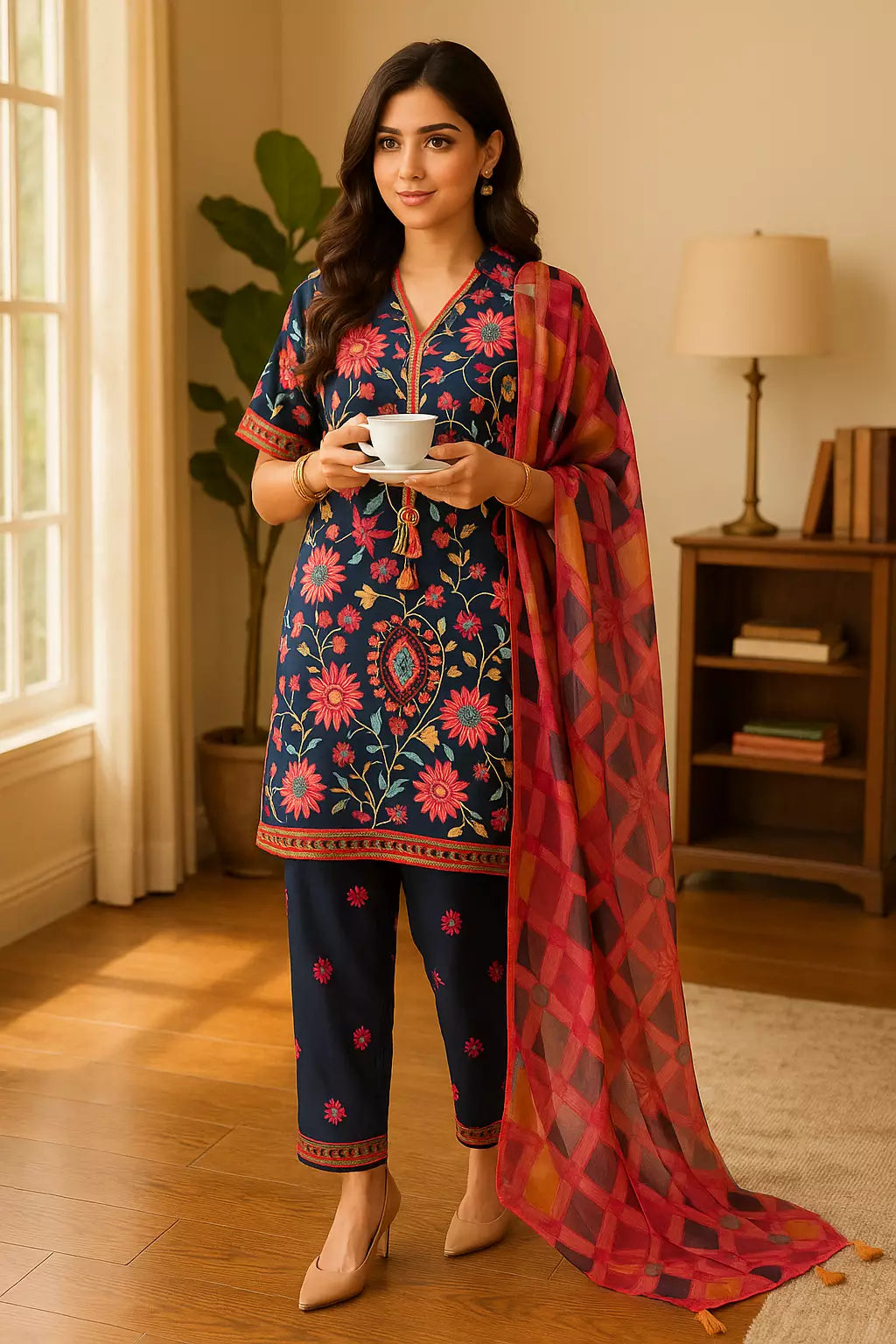 3PC Unstitched Printed Lawn Silk Suit (SUNS7ASI176)