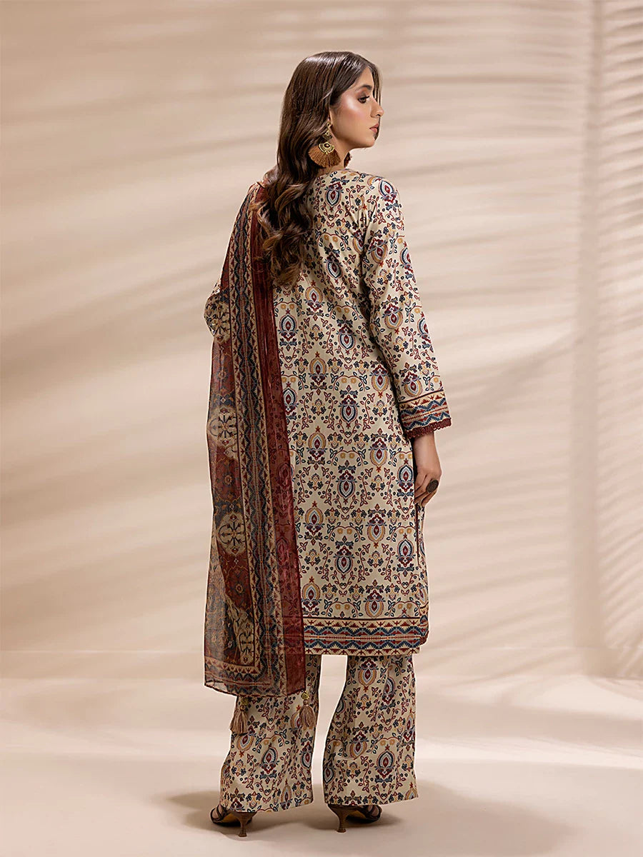 3PC Unstitched Printed Lawn Silk Suit (ASI145)