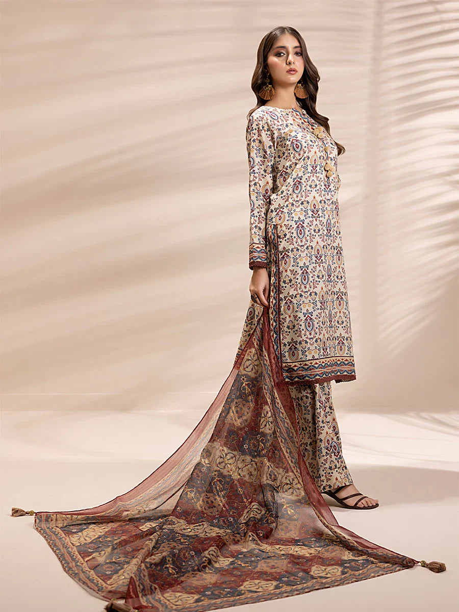 3PC Unstitched Printed Lawn Silk Suit (ASI145)