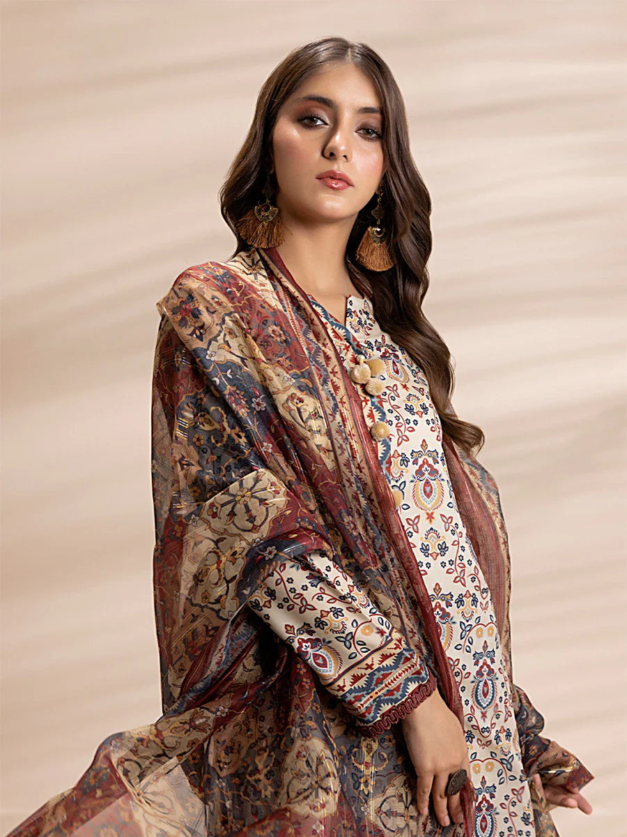 3PC Unstitched Printed Lawn Silk Suit (ASI145)