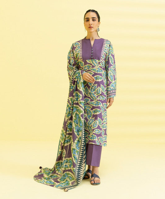 PRINTED LAWN SUIT - Mauve