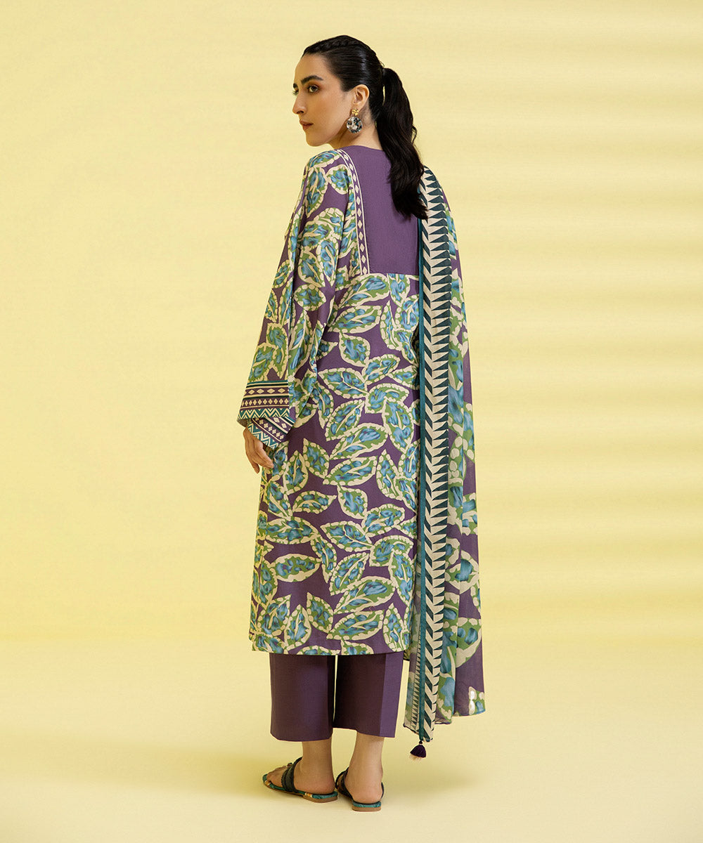 PRINTED LAWN SUIT - Mauve