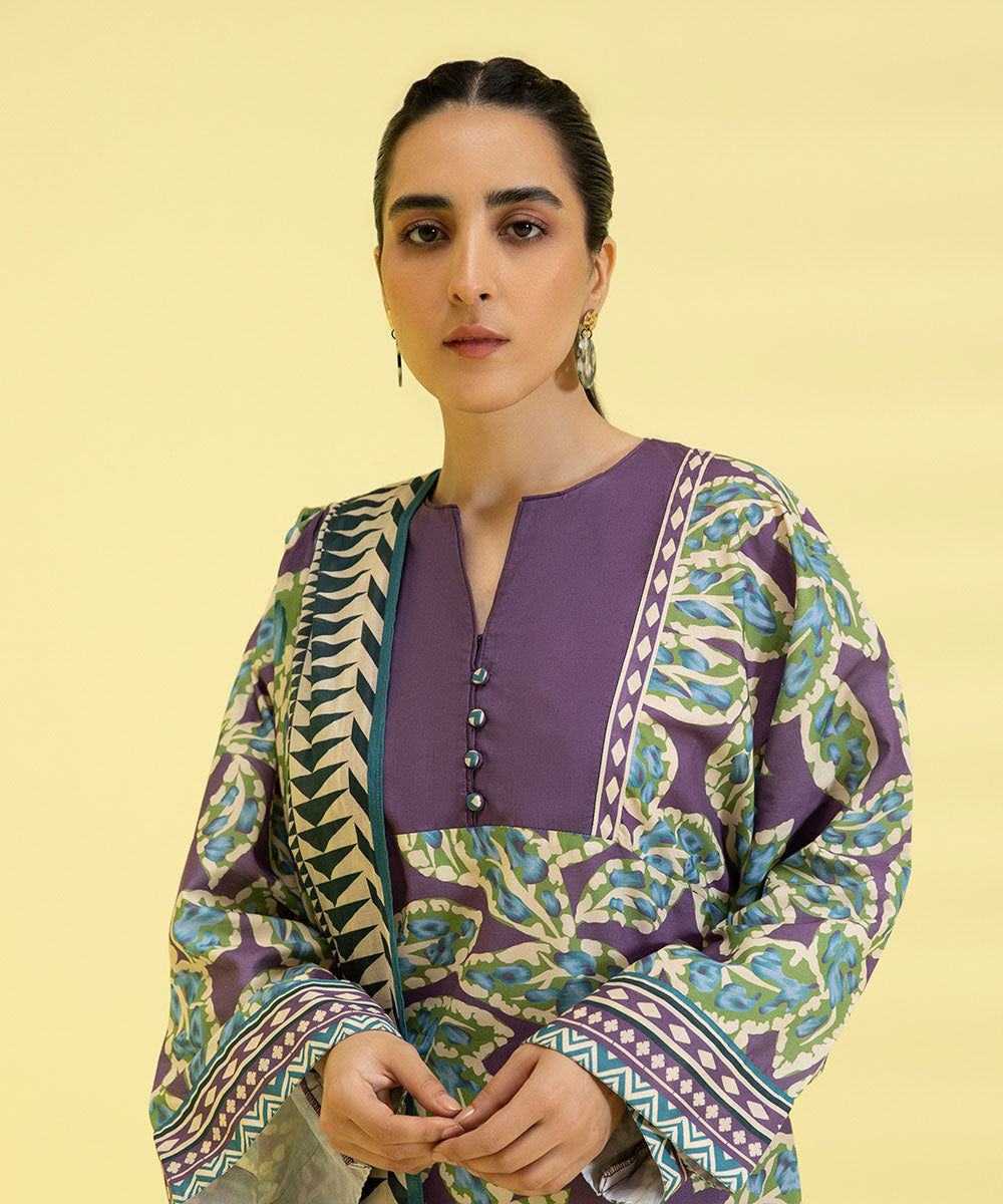 PRINTED LAWN SUIT - Mauve