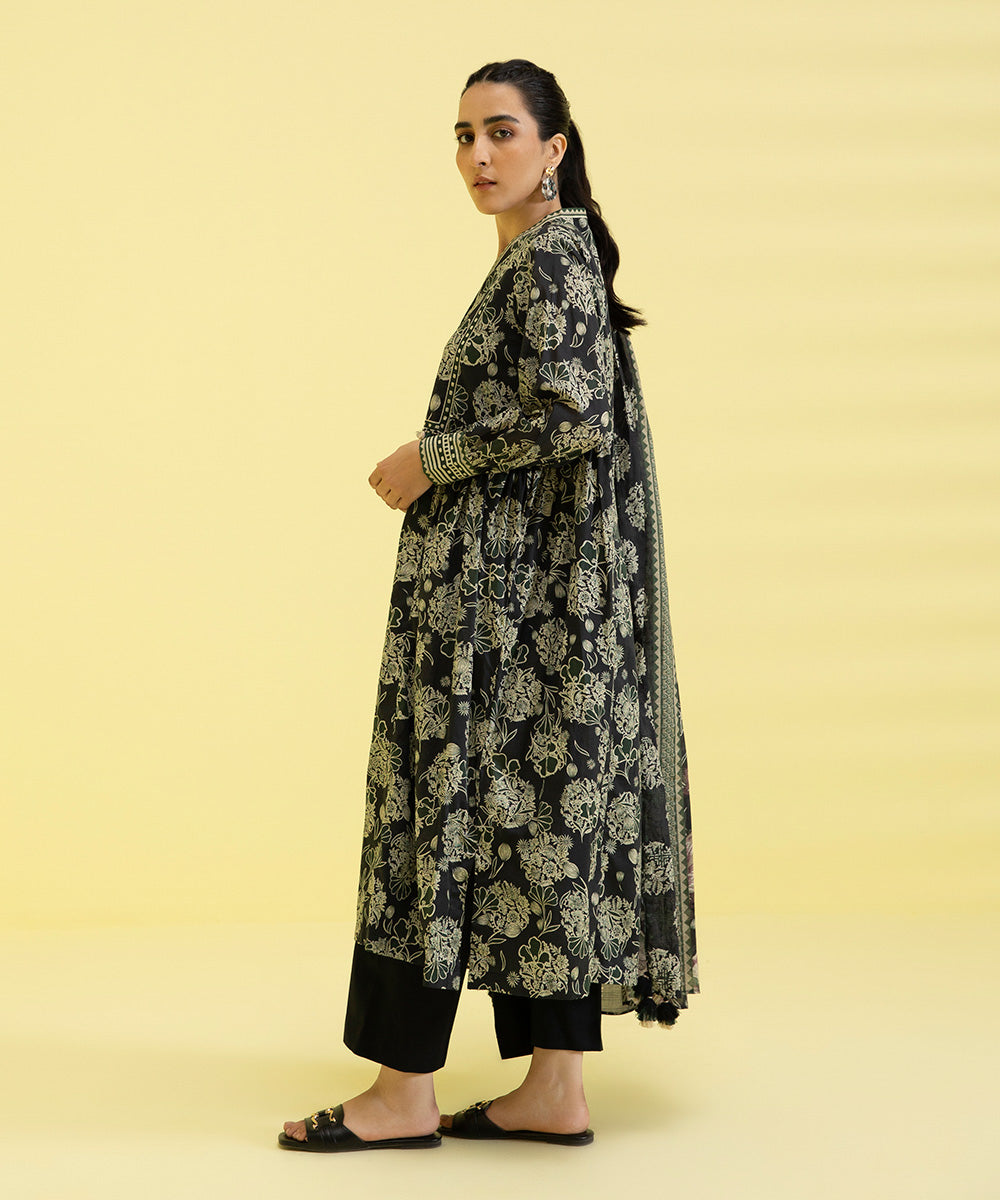 PRINTED LAWN SUIT - Black