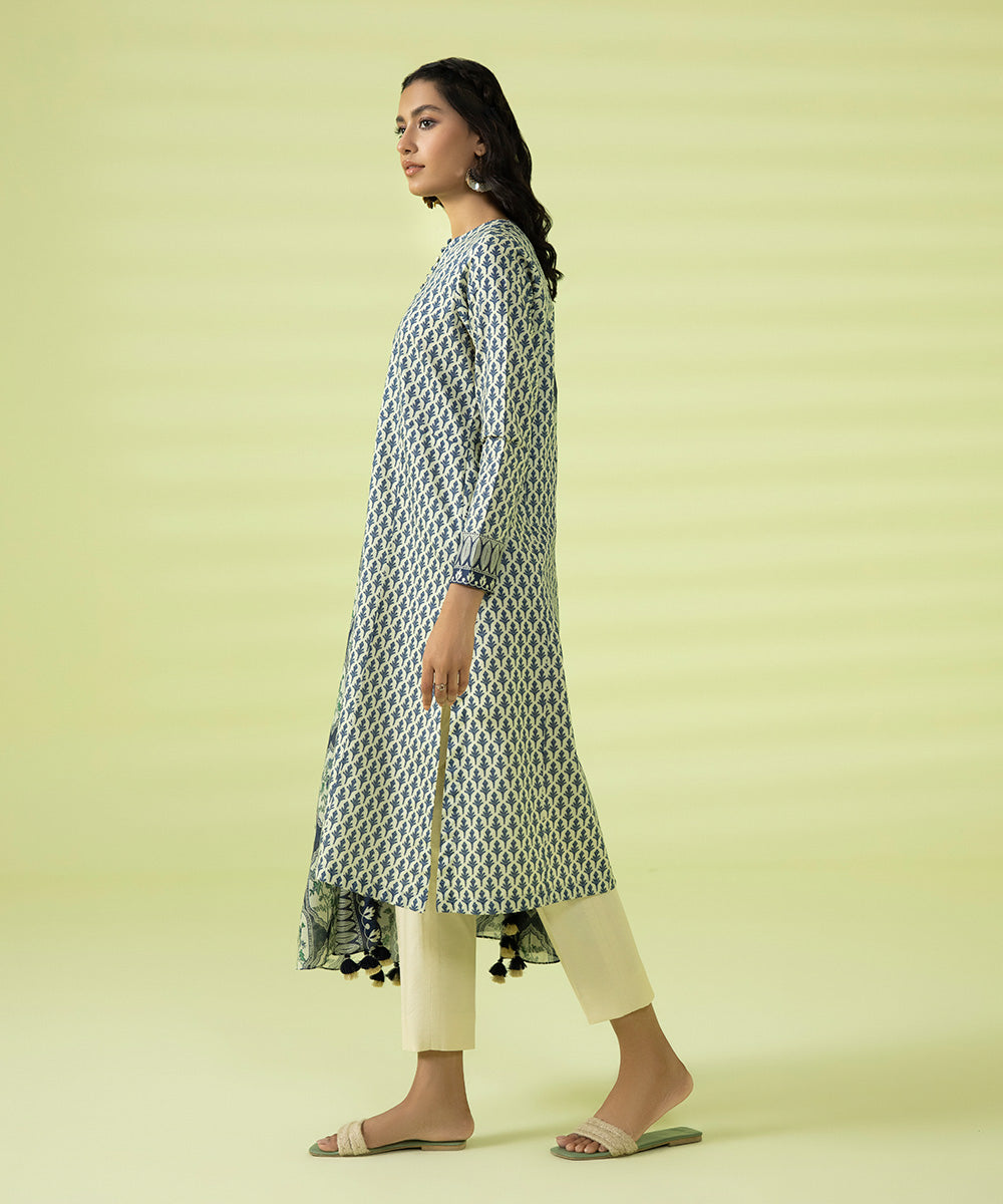 PRINTED LAWN SUIT - Off White and Blue