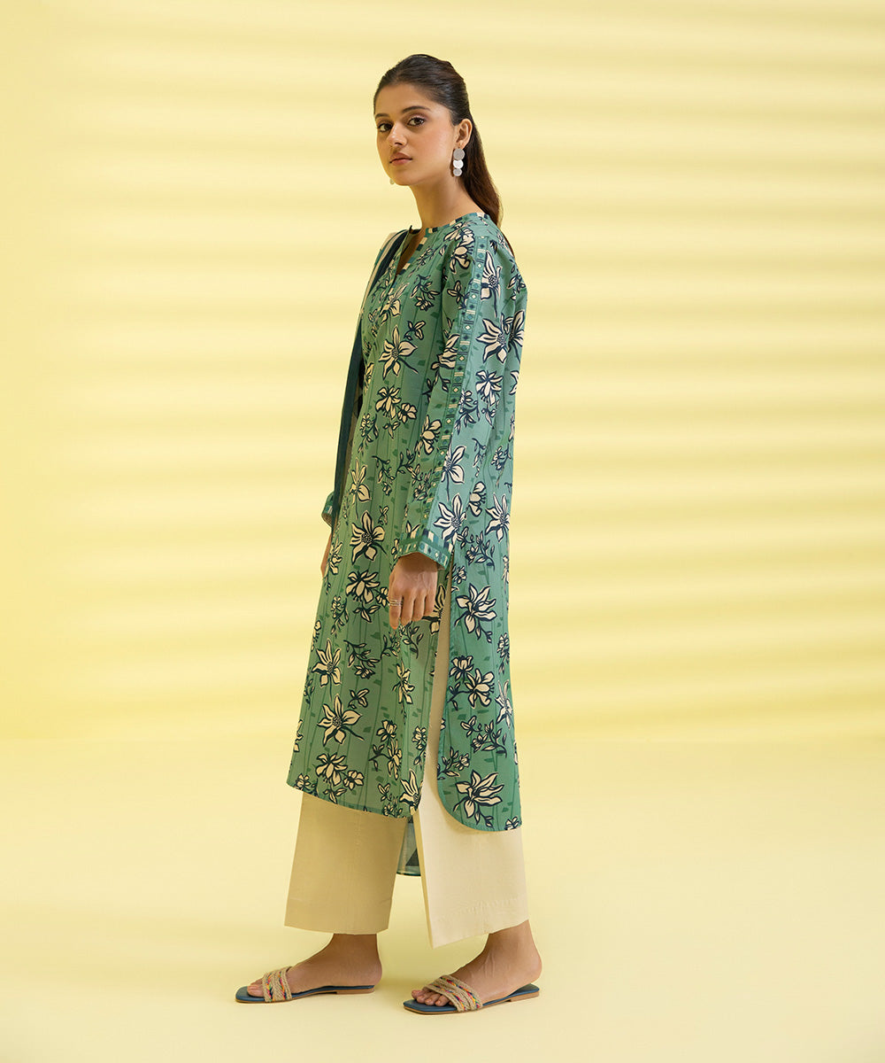 PRINTED LAWN SUIT - Laurel and Teal Blue