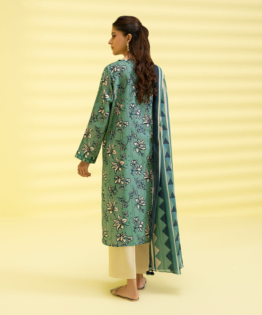 PRINTED LAWN SUIT - Laurel and Teal Blue
