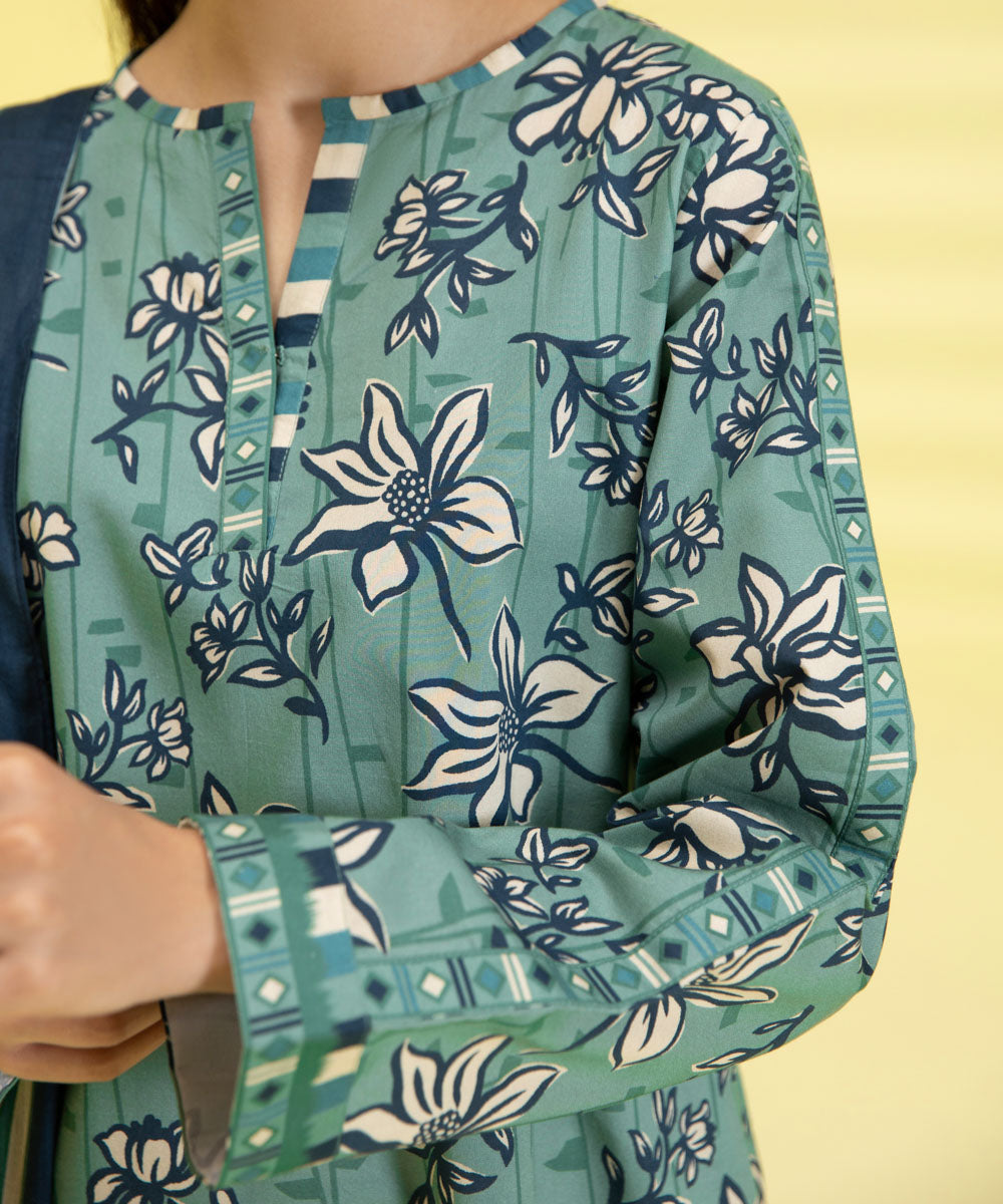 PRINTED LAWN SUIT - Laurel and Teal Blue